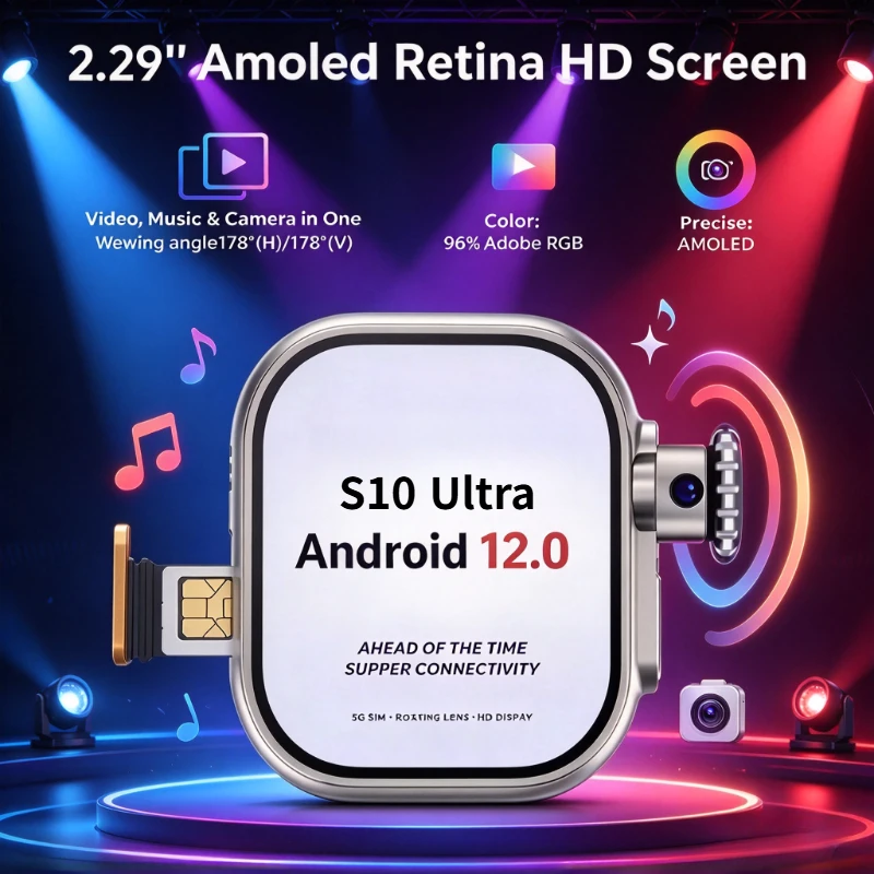 2026 Smartwatch S10 Ultra SIM Card Rotating Camera Android 9.0 Bluetooth GPS Positioning Google Play Global Version WiFi Phone