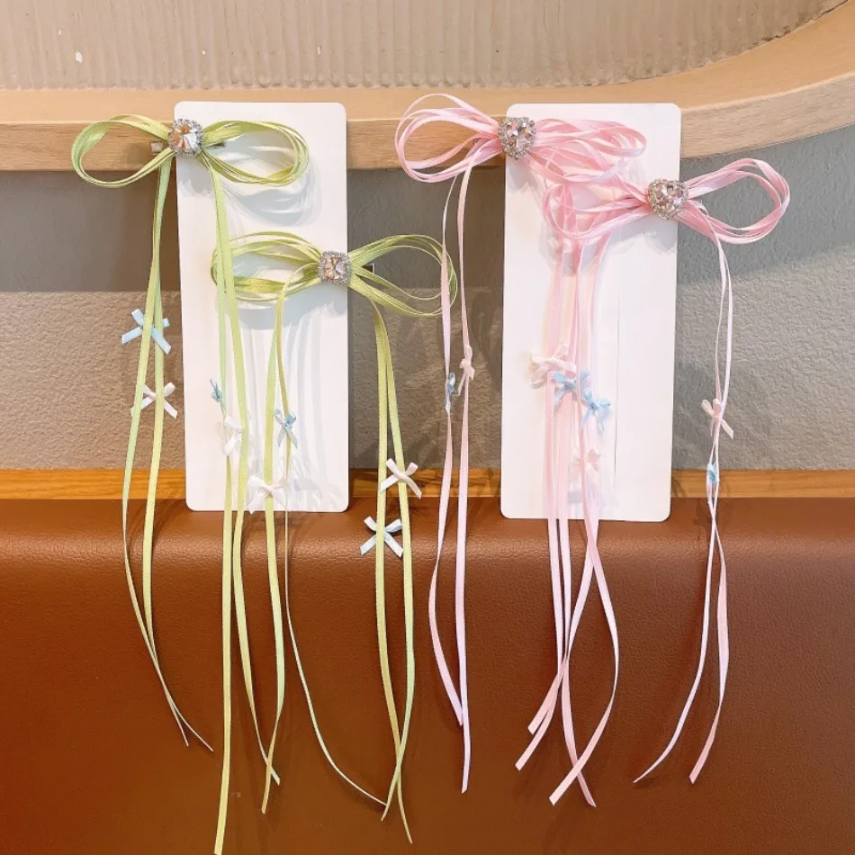 Girls Ballet Style Bow Hair Clips Long Ribbon Streamer Toddler Baby Ponytail Alligator Clips Kids Cute Hair Accessories ZX07