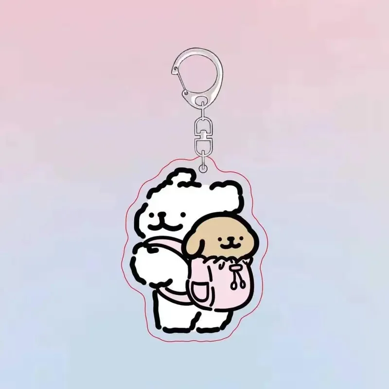 Cartoon Backpack Line Puppy Acrylic Keychain Bag Pendants Cute Doggy Charms Fashion Couples Keyring Accessories Gifts