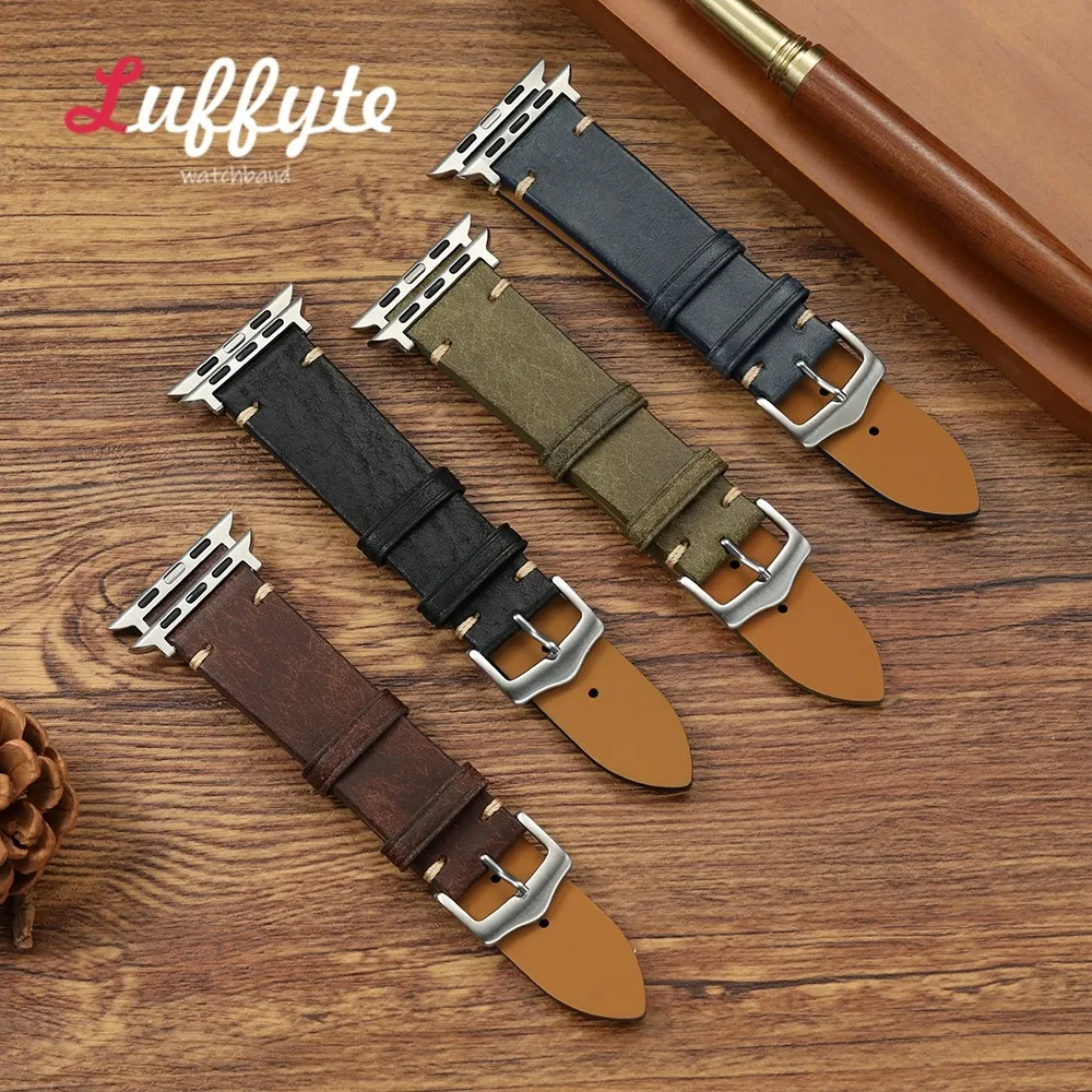 Herren-Retro-Armband für Apple Watch 1–10, Ultra SE 2, Rindslederarmband für Iwatch 49/46/45/44/42/41/40/38 mm Handgelenkgürtel