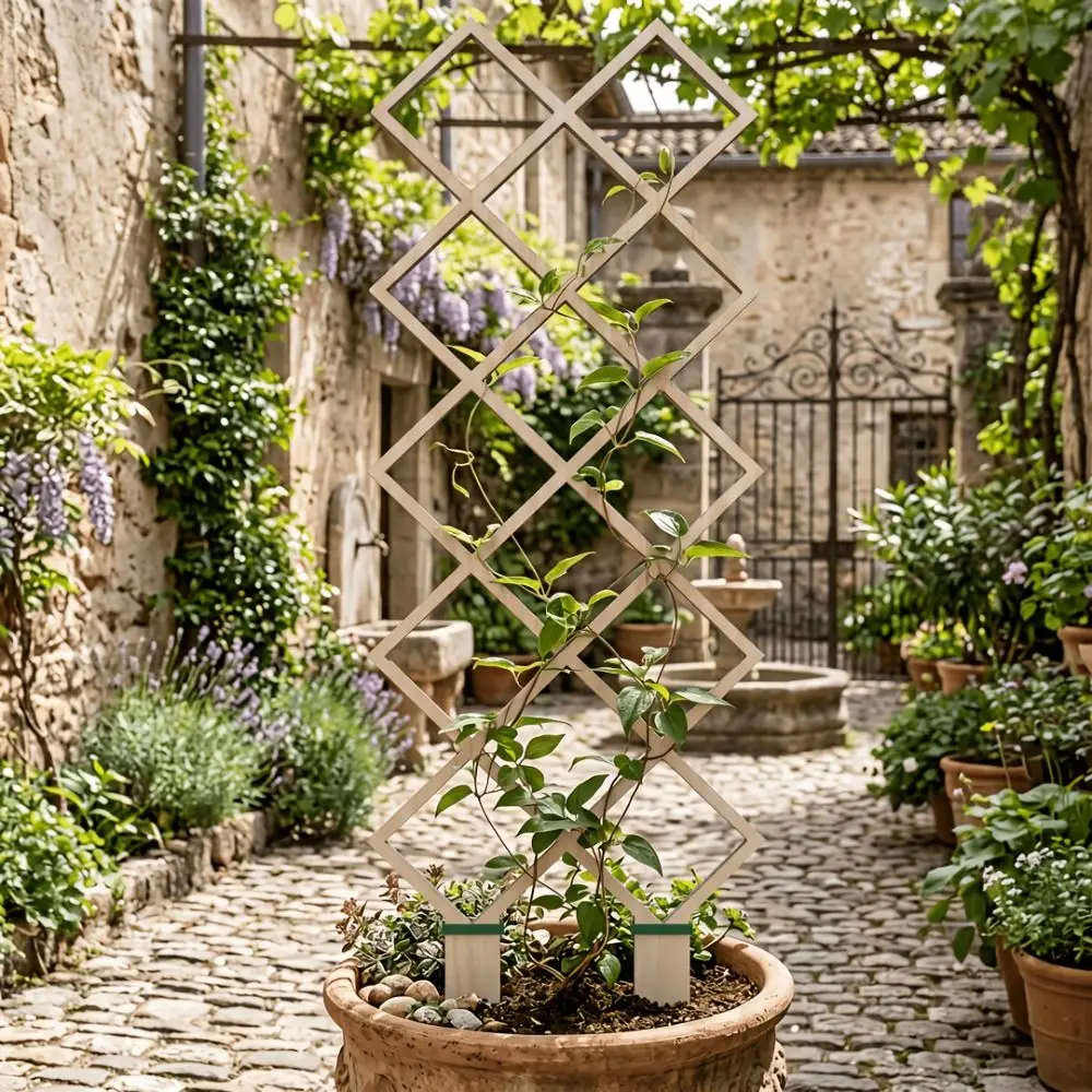 Wooden Garden Plant Trellis Hollow Out Climbing Stand Plant Support Rack Geometric Flowers Vine Plant Trellis Frame Patio Lawn