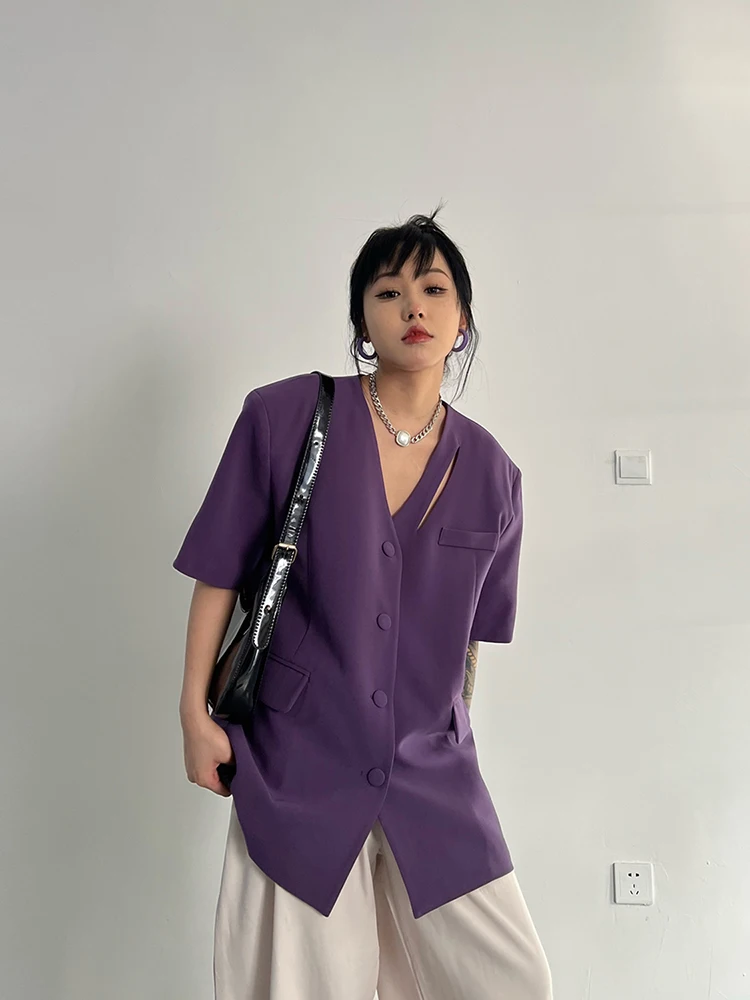 

Длинные блейзеры Женский молодежный верхний пиджак Aura Welt с запахом и воротником на молнии Очень длинный разрезной узор Складки Минимализм Золотой