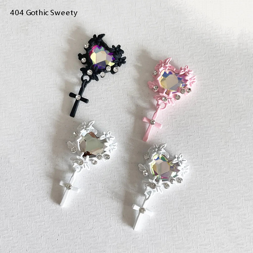 -Gothic Sweety- Chic Nail Adorn Embellishments Jewelry AB Hearts Gems Dangle Cross Charms Alloy Nubuck Metallic Glamours 404art