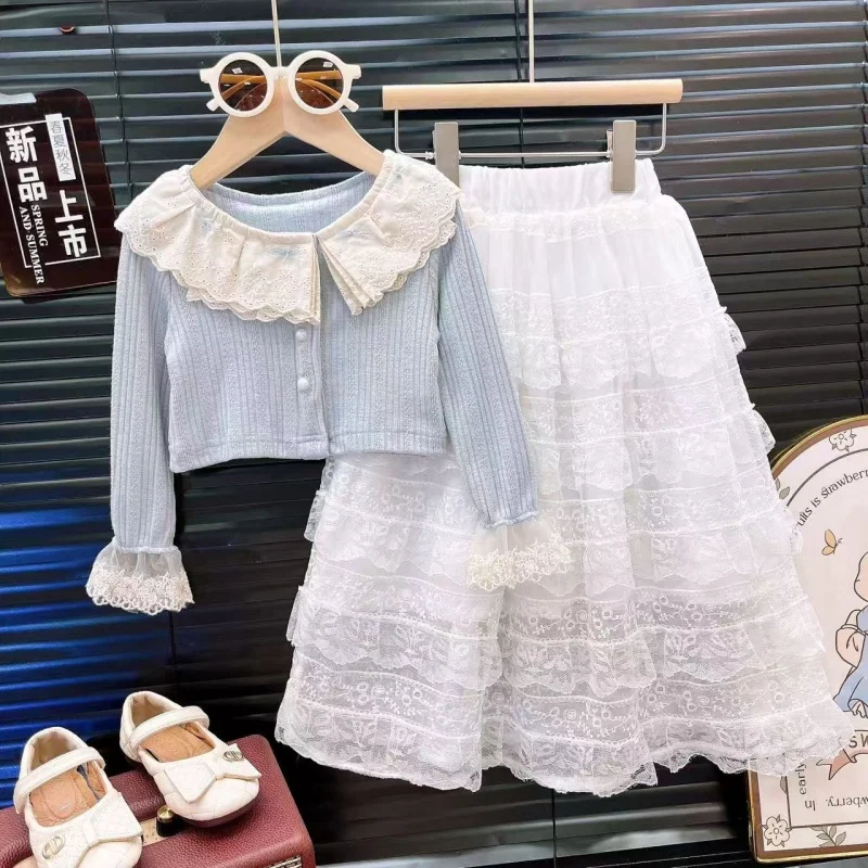 

Baby Girls' Spring and Autumn Clothing Sets Fashionable Children's cardigan Coat+ Lace Long Skirt Two piece Fashionable Set