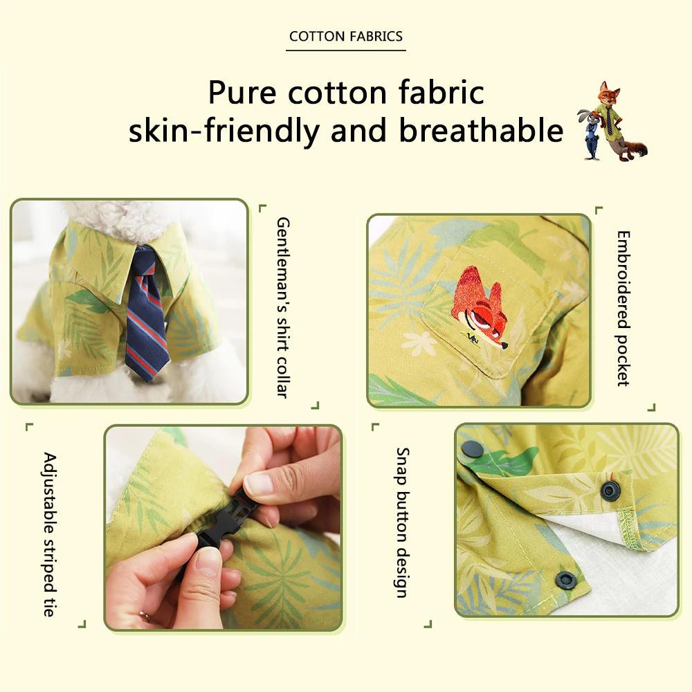 Camicia formale per animali domestici stile Nick Wilde - Colletto con cravatta regolabile per cani e gatti, abito da matrimonio e festa con design Dapper Fox