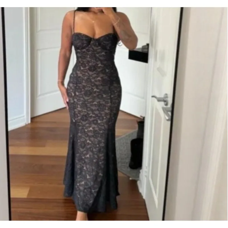 

2026 New Women's Clothing Fashionable and Sexy Perspective Lace Suspender Skirt Pure Desire Style Hip Dress Women