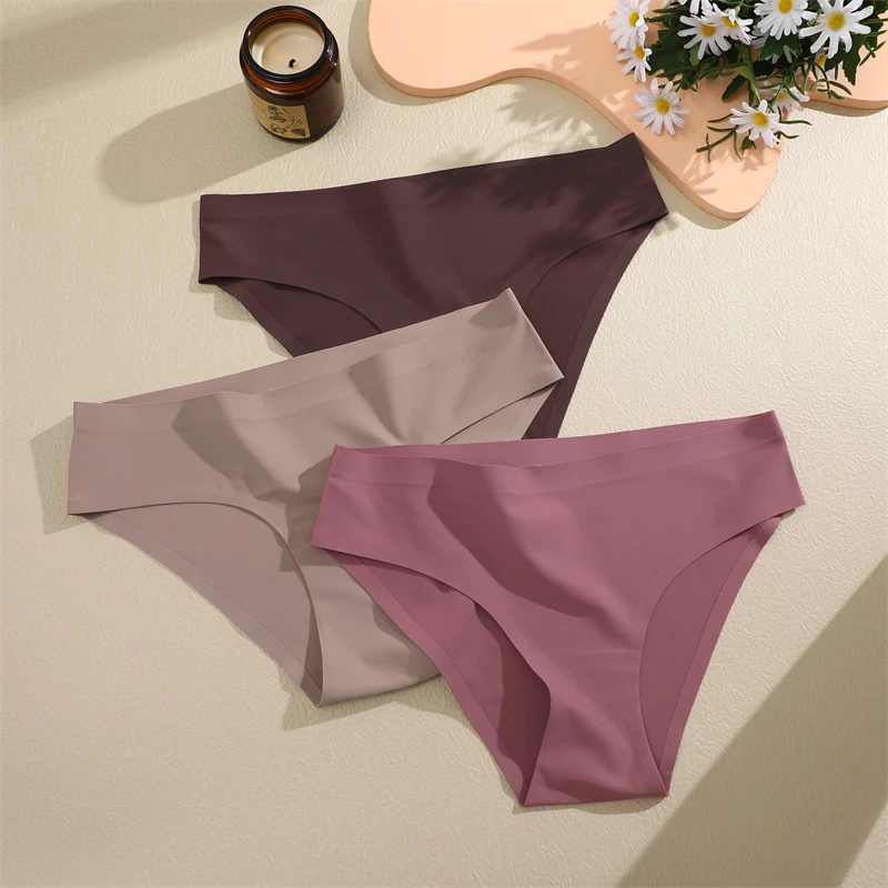 FINETOO 4Pcs Seamless Women\'s Panties Silk Low Waist Briefs Female Sports Breathable Lingerie Sexy Stretchy Invisible Underwear