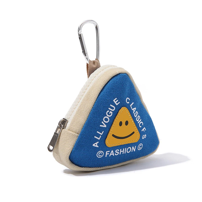 Korean Cute Triangle Canvas Coin Purse Women With Keychain Key Case Mini Zip Wallet Headphones Storage Bag Men Change Purse