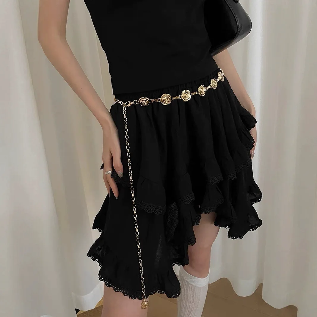 

Bohemian Women's Retro Metal Flower Adjustable Waist Chain, Y2K New All-match with Dress Decoration Slim Chain Jeans Belt.