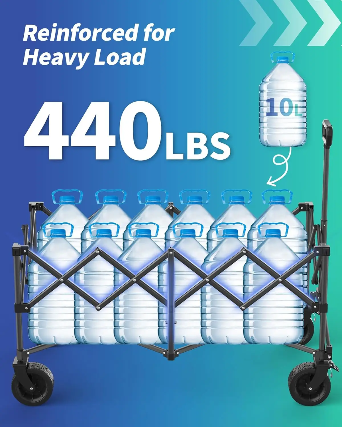 عربة قابلة للطي مقاس 45.5 بوصة - عربة تسوق شديدة التحمل وقابلة للطي بسعة 440 رطلًا، ومقبض قابل للتعديل، وعربة تسوق بعجلات #4