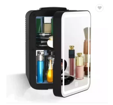 コンパクトなLEDミラー付きミニブラック美容冷蔵庫、小型冷蔵庫と冷蔵庫、6l