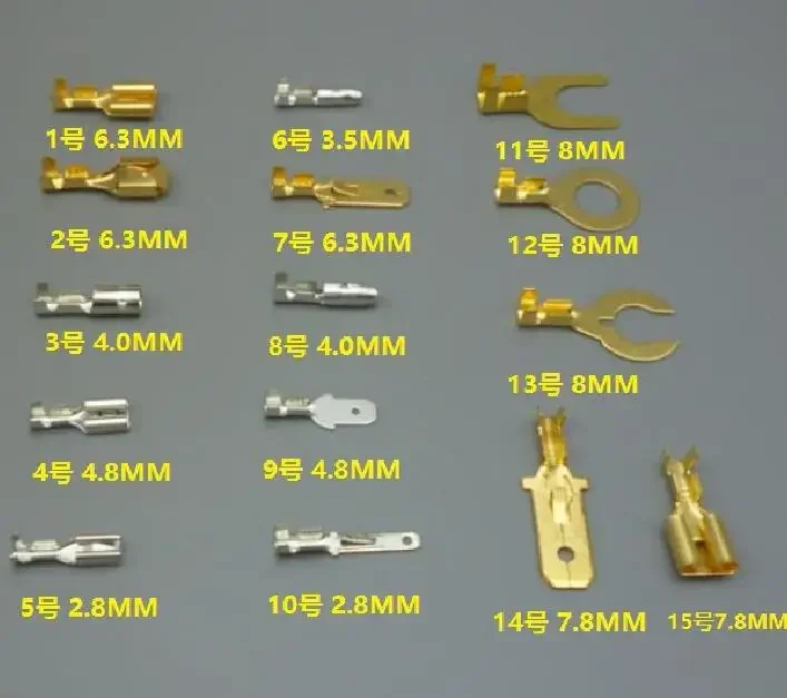 

Shhworldsea 50 шт. 2,8 мм 4,8 мм 6,3 мм 7,8 мм 8 мм 18 видов модели медный автоматический разъем автомобильные клеммы