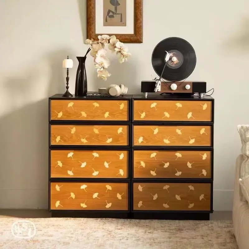 wood apricot dining side cabinet bedroom drawer locker French retro solid wood bedside table art decoration cabinet