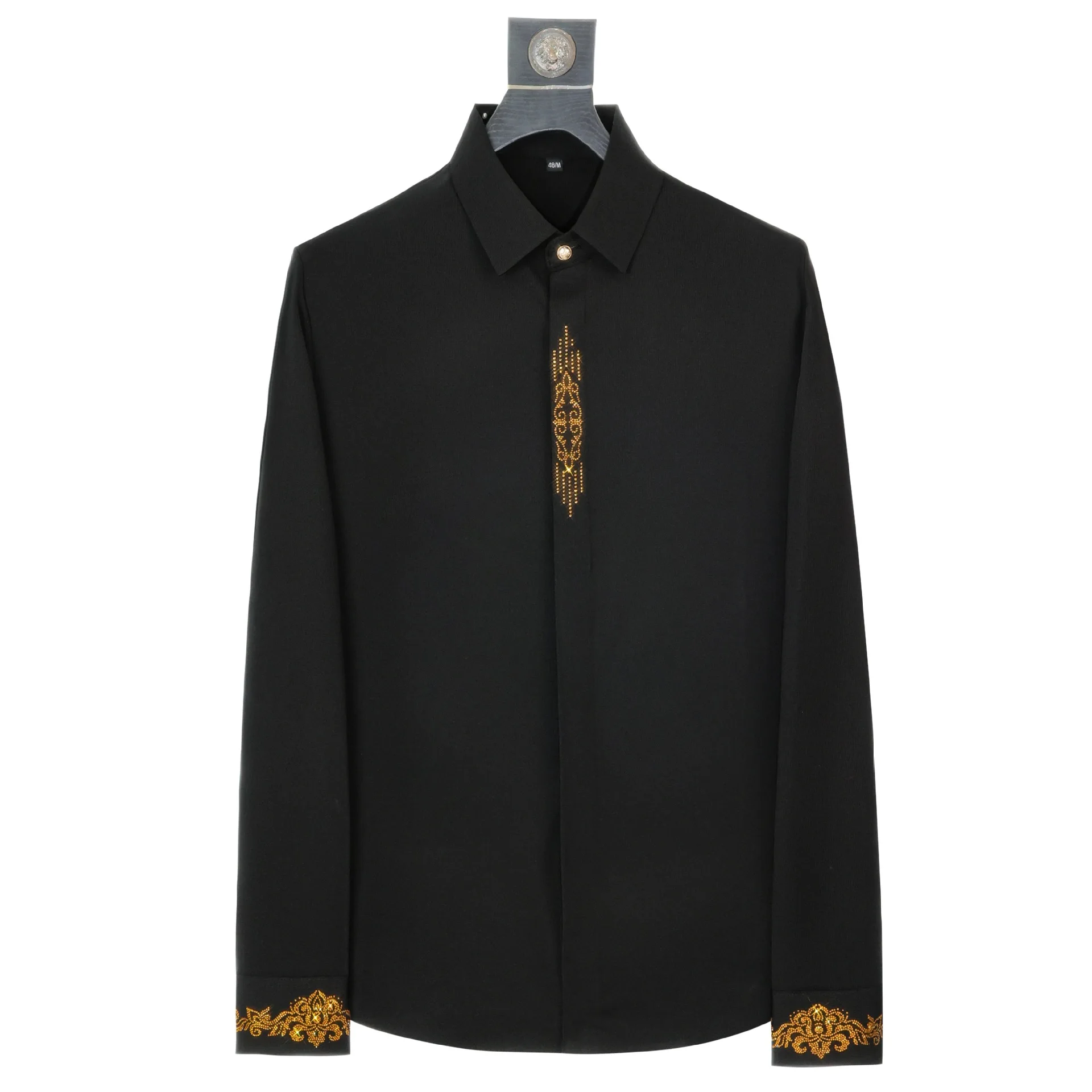 

Luxury Retro Rhinestone Men's Shirt Solid Color Versatile Casual Business Dress Shirt Slim Social Hosting Banquet Party Costumes