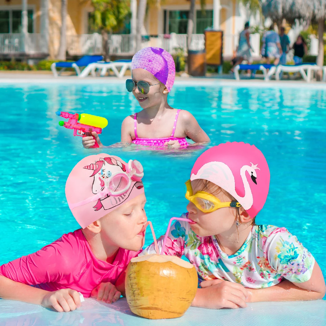 Gorro de natación para niños y niñas, gorro de piscina de silicona elástica impermeable, gorro de baño para natación, gorro de buceo para niños