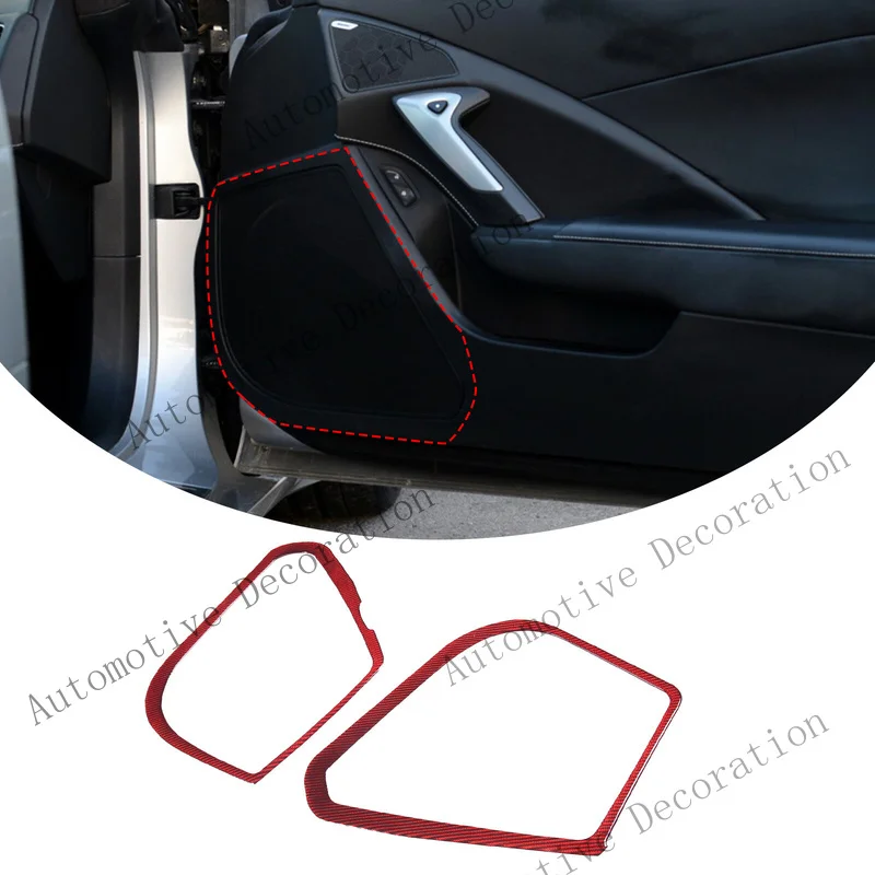 Z+ 2PCS Red Carbon Fiber Door Audio Speaker Frame Sticker For Corvette C7 2014-2019