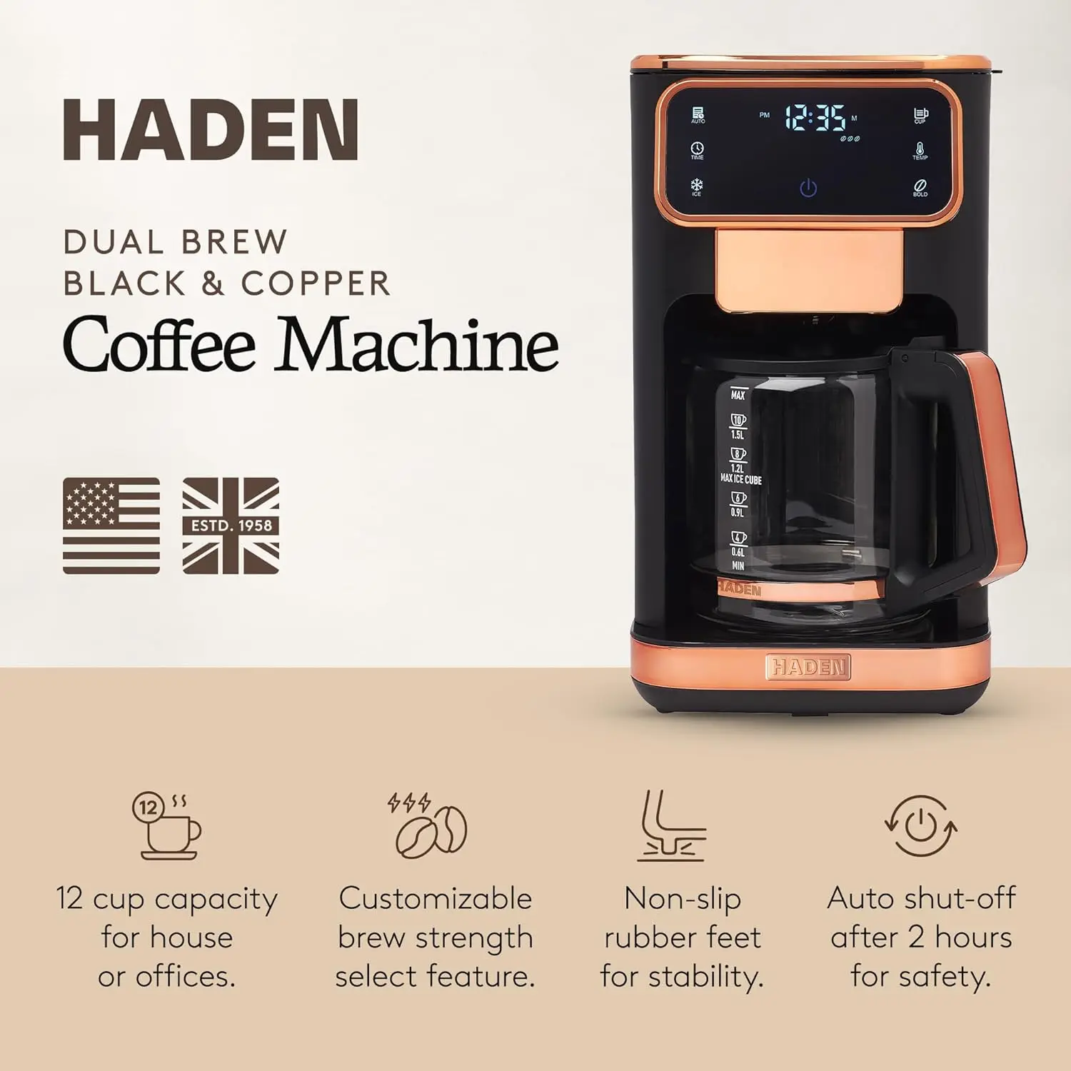 12-Cup Dual Brew Coffee Maker for Hot and Iced Coffee, 120-Minute Keep Warm, Delay Brew, Adjustable Strength, Programmable Clock