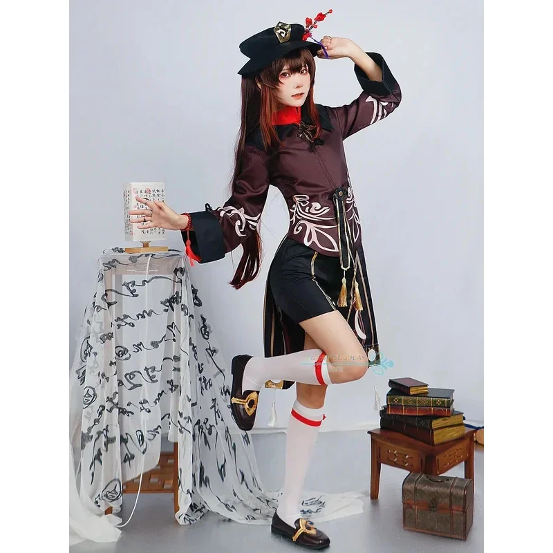 Hu Tao Cosplay Game Genshinimpact Hutao Cosplay Costume  Dress Wig Shoes Fully Set Anime Role Play Carnival Party Clothes