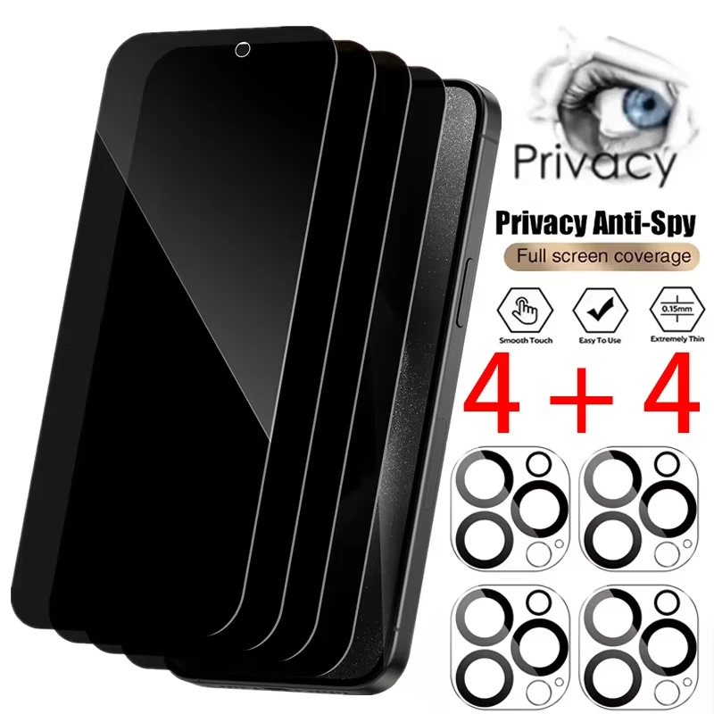 

8-in-1 Anti Spy Tempered Glass For iPhone 17 16 15 Pro Max 16e 15 14 Plus Camera Lens Glass Film For iPhone 13 12 Mini Proetctor