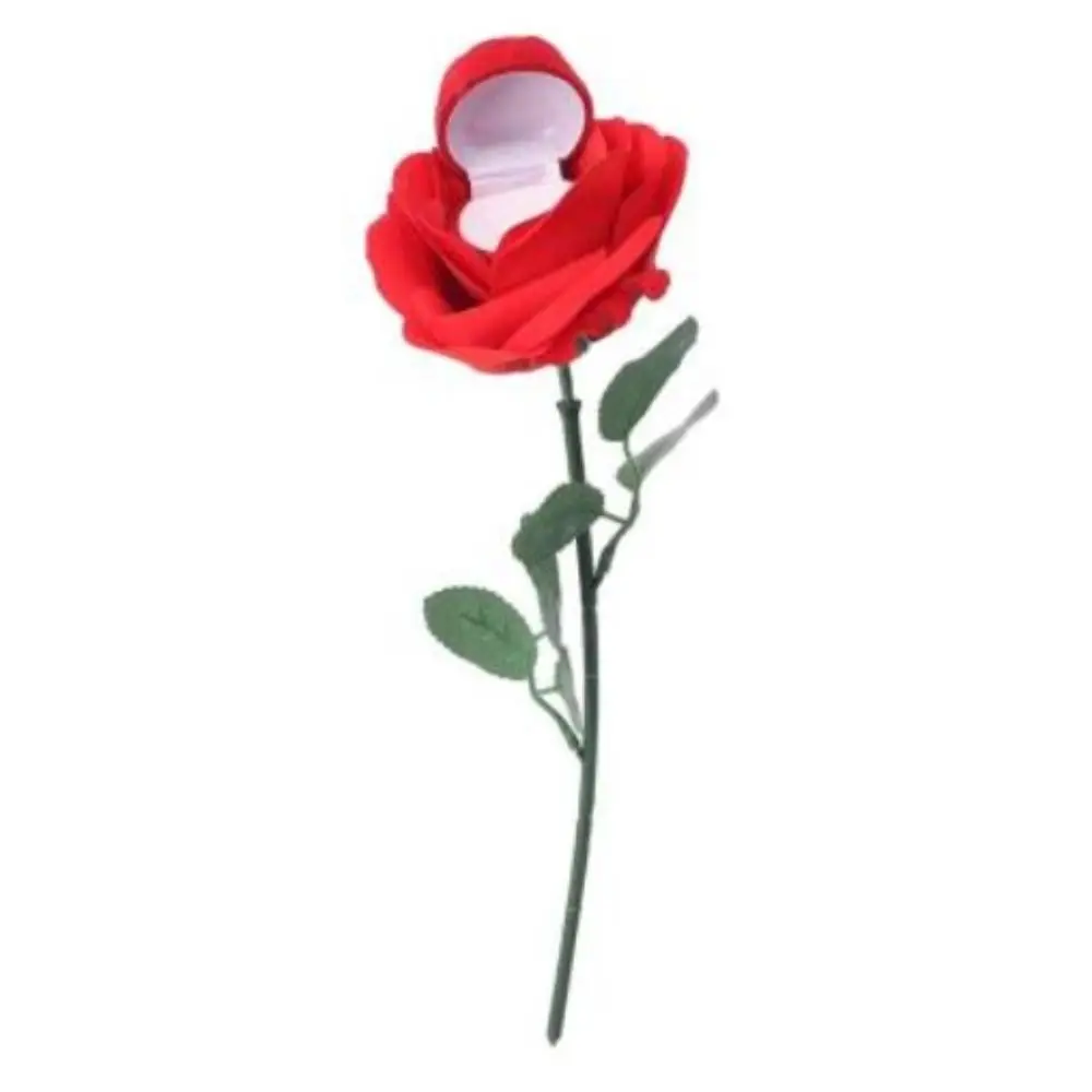

Red Flower Stem Romantic Wedding Ring Holder Stud Earrings Storage Box Jewelry Box Velvet Solid Color Engagement Rings Box