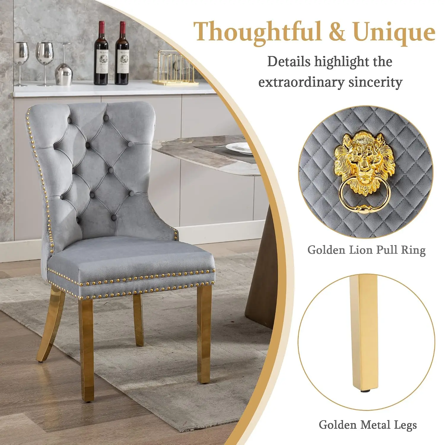 High-end Lion Head Ring Back Dining Chair Set 4 Rhomboid Pattern, Customized