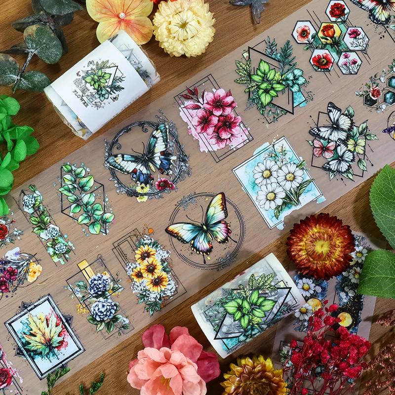 60mm*200cm Vintage Wireframe Flower Butterfly Landscape PET Tape Creative DIY Journal Material Collage Scrapbooking Stationery