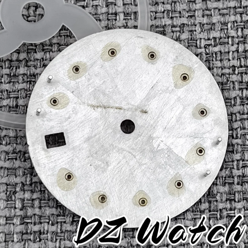 DZ 29mm Sunburst Watch Dial Pink Gold Green Dial With Diamond Index Date And Hands  Fit NH35 Automatic Watch Modified Replace