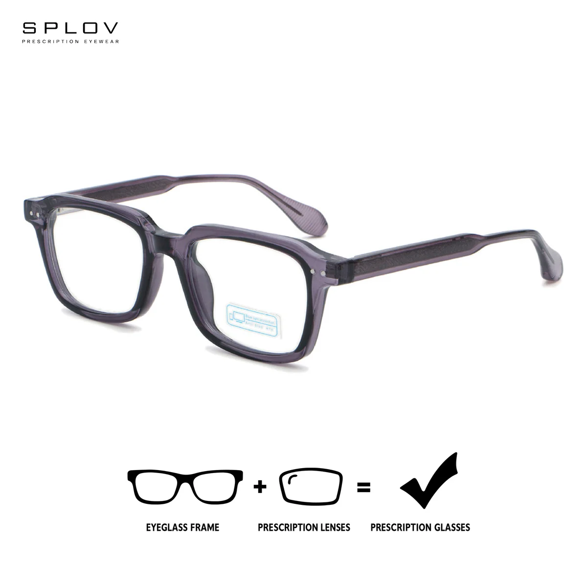 SPLOV Women's Square Metal Prescription Glasses Professional Customized Photochromic Anti Blue Light Optical Glasses