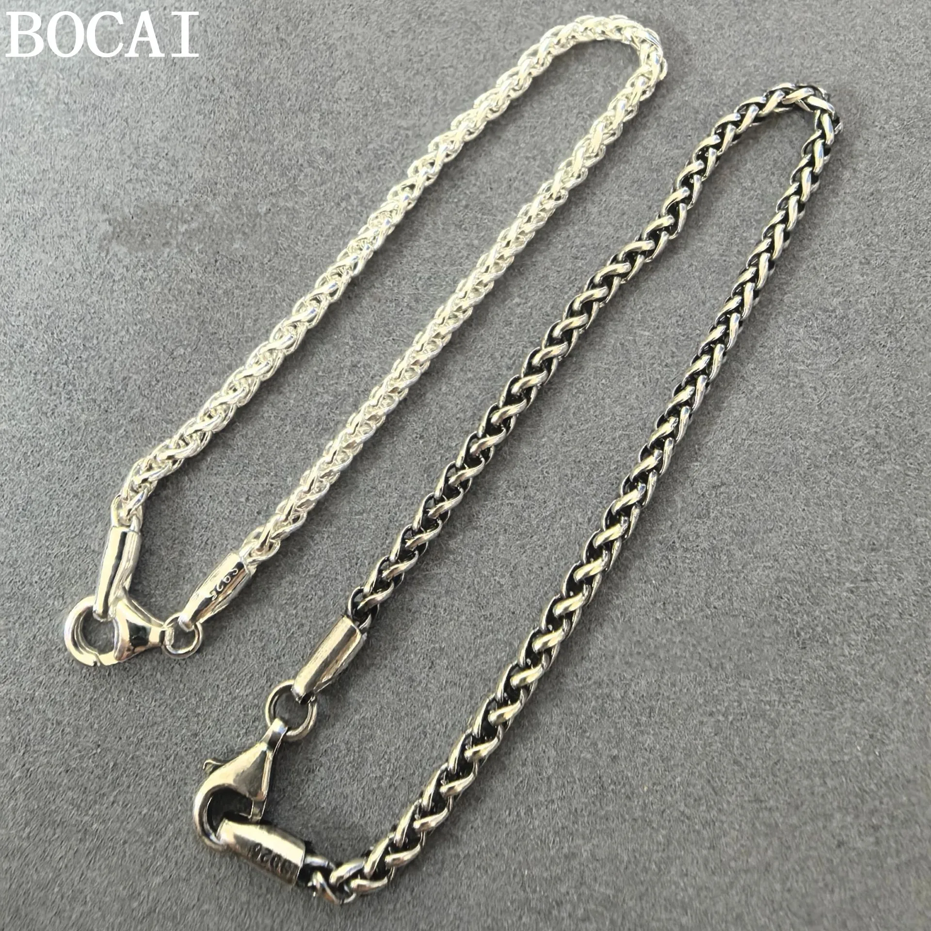 

BOCAI New 3MM S925 Sterling Silver Vintage Versatile Woven Keel Chopin Chain Selected Gifts For Men And Women