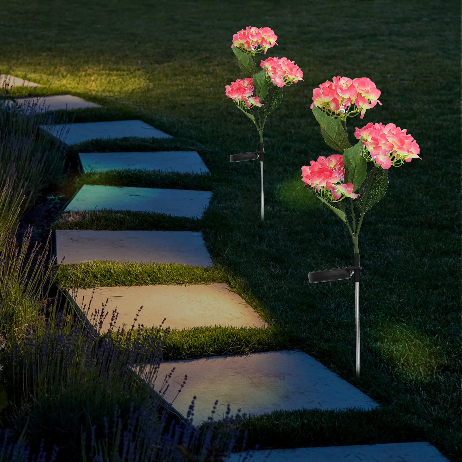 

Solar Hydrangea Garden Lights Stake Yard Decor Outdoor Waterproof Firefly Swing Lamp Bee Style Warm Light Lawn Decor