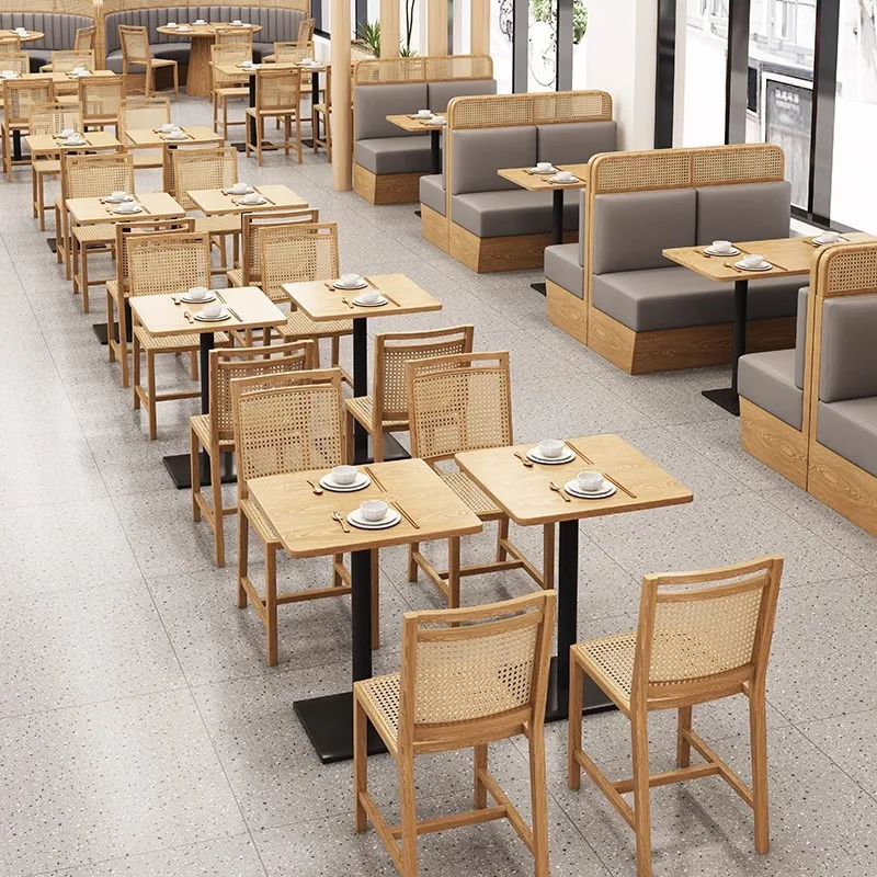 Tea Restaurant Card Seat Sofa Coffee Shop Milk Tea Shop Catering Commercial Wholesale Rattan Solid Wood Card Seat Table And Chai