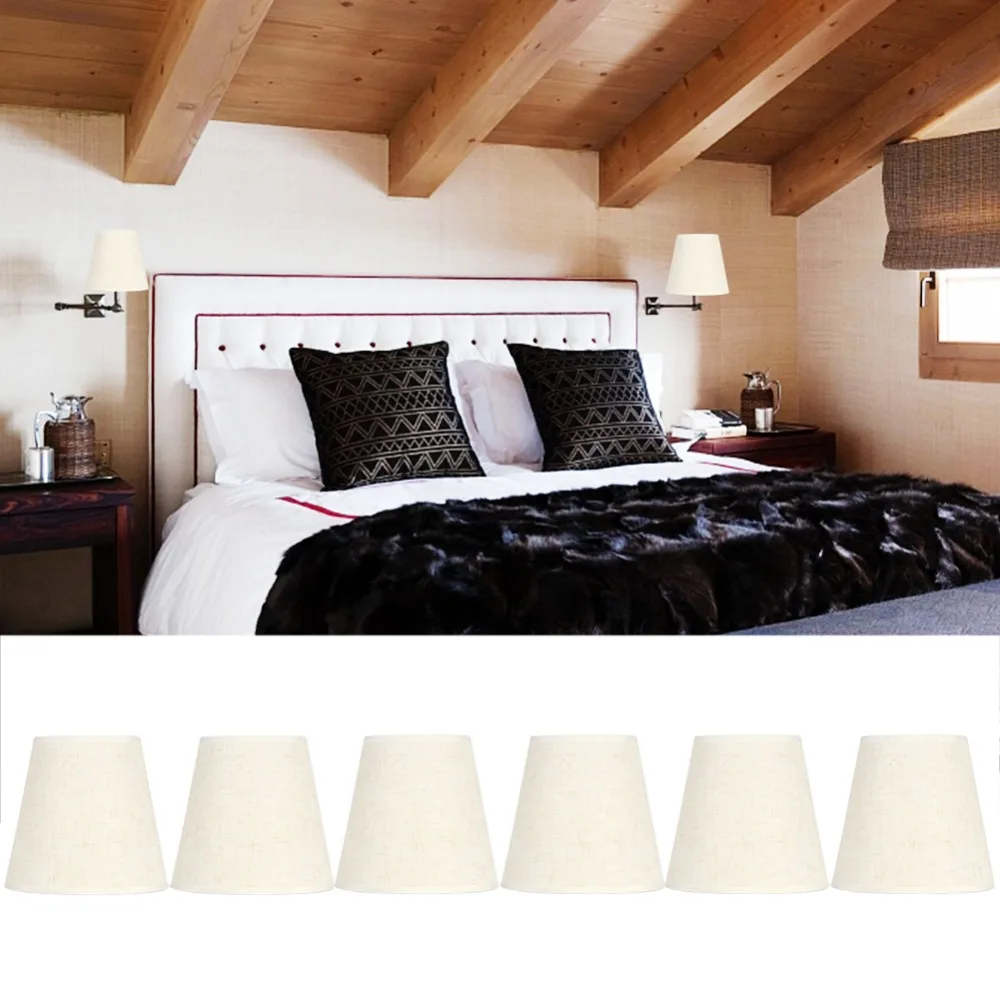 

6PCS Elegant Beige Color Cloth Lamp Shades Metal Cloth PVC Clip On Fabric Lamp Covers Mini Lampshades Bedroom
