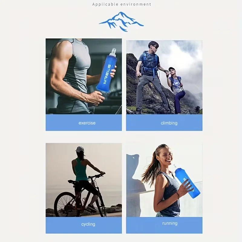 WRELS Portable Sports Soft Flask BPA-Free Running Cycling Water Bottle Outdoor Sports Marathon Folding Collapsible Water Bottle view 5