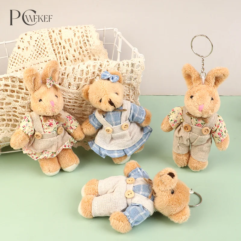 

Cute Wear Clothes Bear Plush Toy Cartoon Rabbit Pendant Soft Stuffed Doll Keychain Backpack Car Bag Key Ring Decor Kid Gift