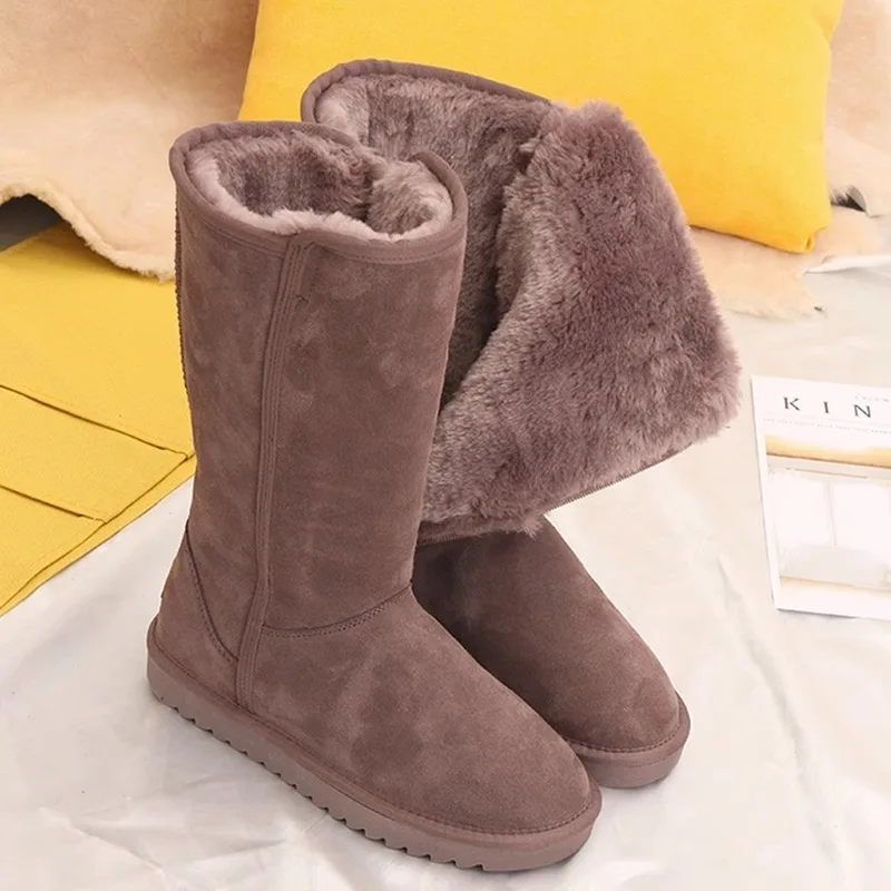 Women Shoe Classic Ladies Girl Winter Snow Boots 2024 Waterproof Warm Genuine Leather Fur Australia Plus Velvet Knee High