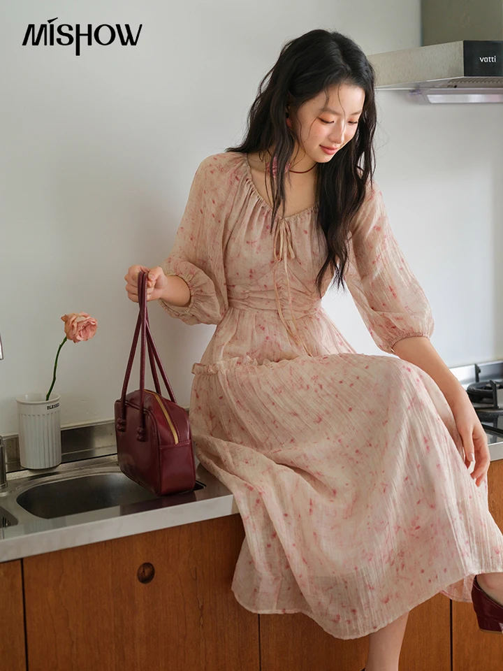 MISHOW Korean Women's Floral Pink Dress Autumn Convertible V Neck Off Shoulder Bubble Sleeves Elastic Waist Dresses MXE41L2479 - AliExpress 200000345 MISHOW Korean Women's Floral Pink Dress Autumn Convertible V Neck Off Shoulder Bubble Sleeves Elastic Waist Dresses MXE41L2479 - AliExpress 200000345