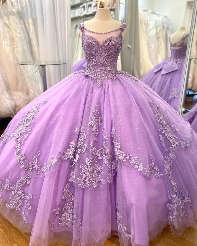 Young Lavender Quinceanera Dresses With Bow Lace-Up Spaghetti Strap Scoop Mexican Vestidos De 15 Anos  Party Gowns Customized