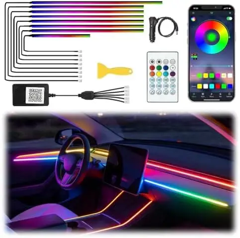 

LED Car Interior Lights with Remote & App, 16M Colors, Music Sync, DIY Ambient Lighting Kit (8-in-1)