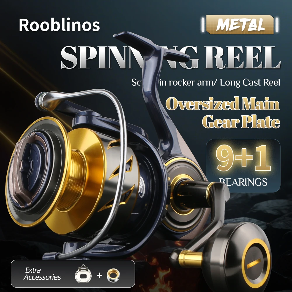 ROOBLINOS Offshore Saltwater Spinning Reel Size 14000, 9+1 Stainless Steel Bearings Sturdy Metal Frame Big Game Sea Fishing Reel