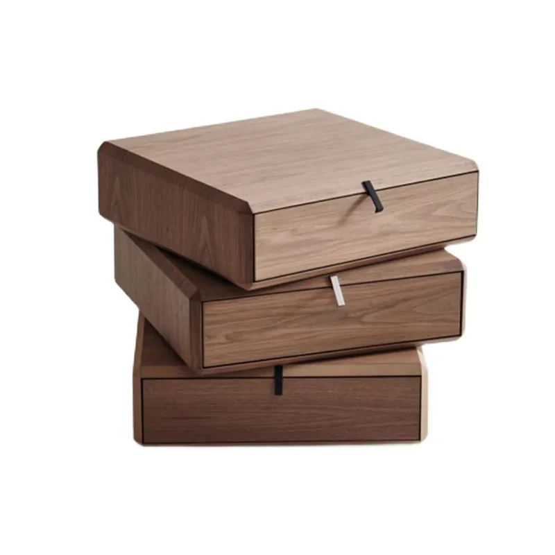 Rotating solid wood modern minimalist three-drawer bedside table, bedroom storage