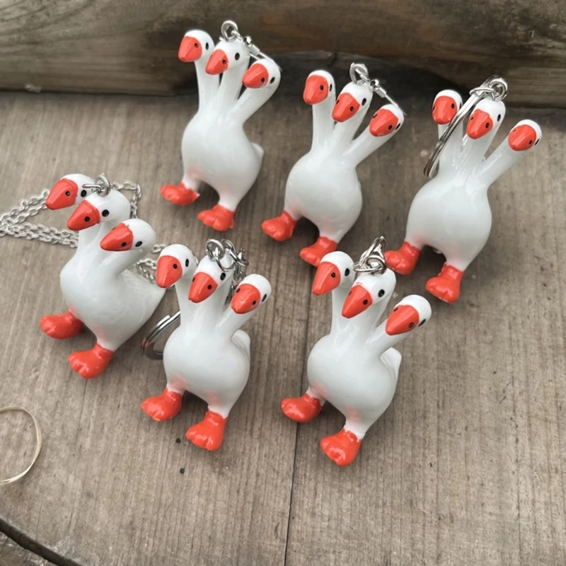 Geese with Three Heads Keychain Unique Pendant Earrings Stylish Geese Pendant Necklace Perfect for Fashion Individuals