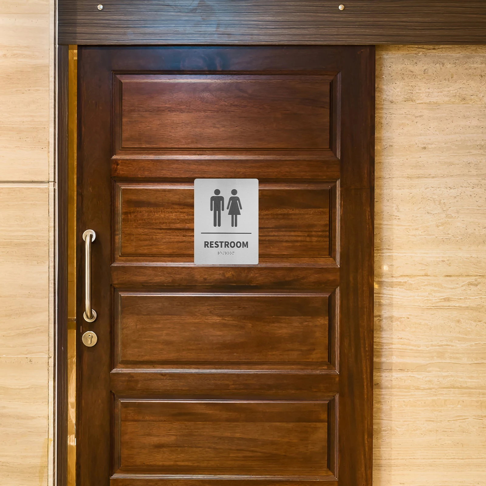 

Bathroom .8x6 Inch ADA Braille Washroom Signs Stainless Steel Restroom Men Women Double Sided Adhesive Office Home Public
