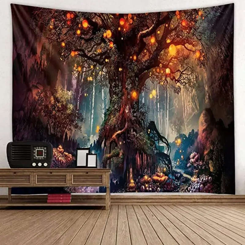 VIKAMA Fantasy Magic Ancient Tree Forest Tapestry ins Fantasy Elf Forest Background Cloth Wall Decoration Room Decoration
