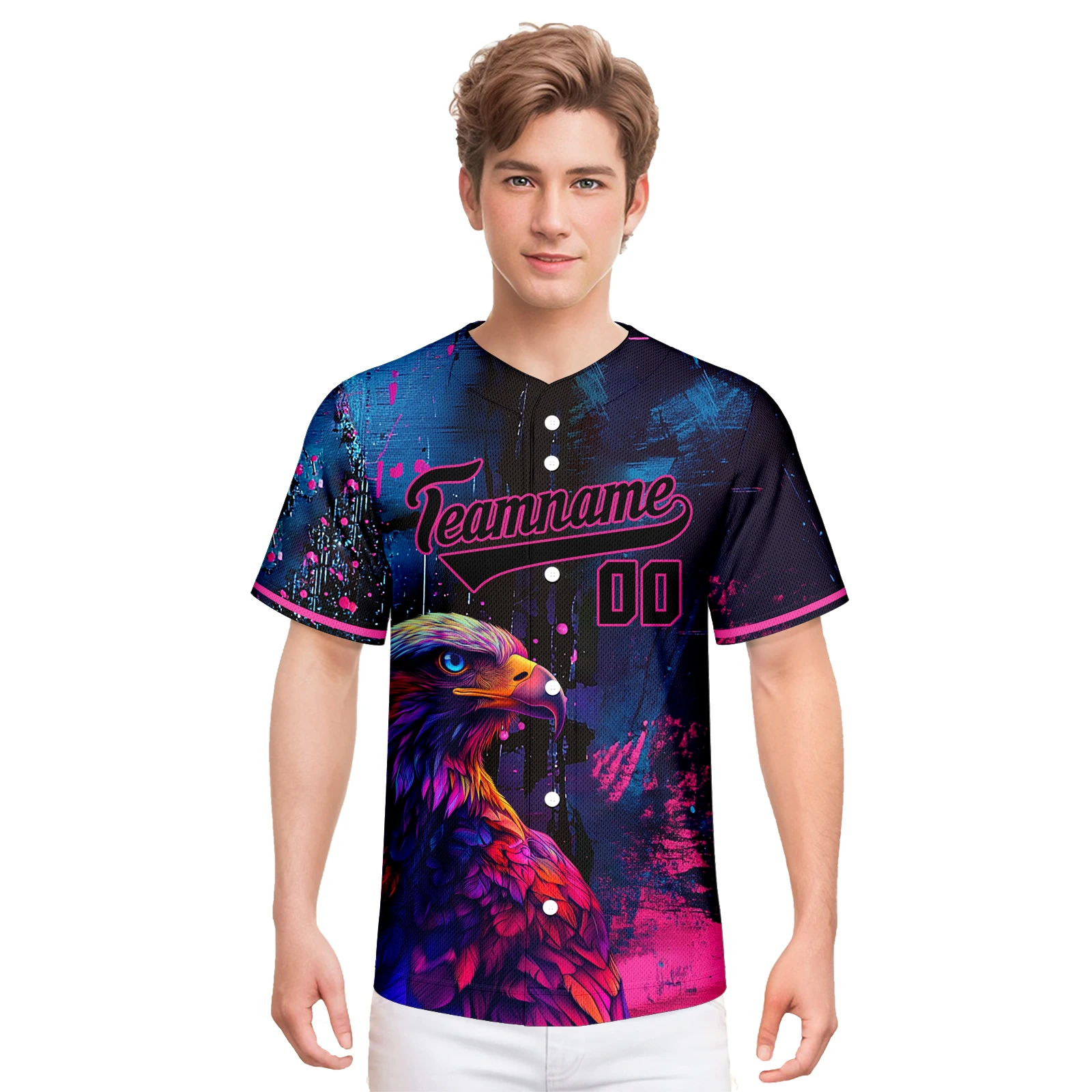 Custom Baseball Jersey with Colorful Bird Print Personalized Team Name Number Logo Baseball Shirt Party Halloween Hip Hop Shirt
