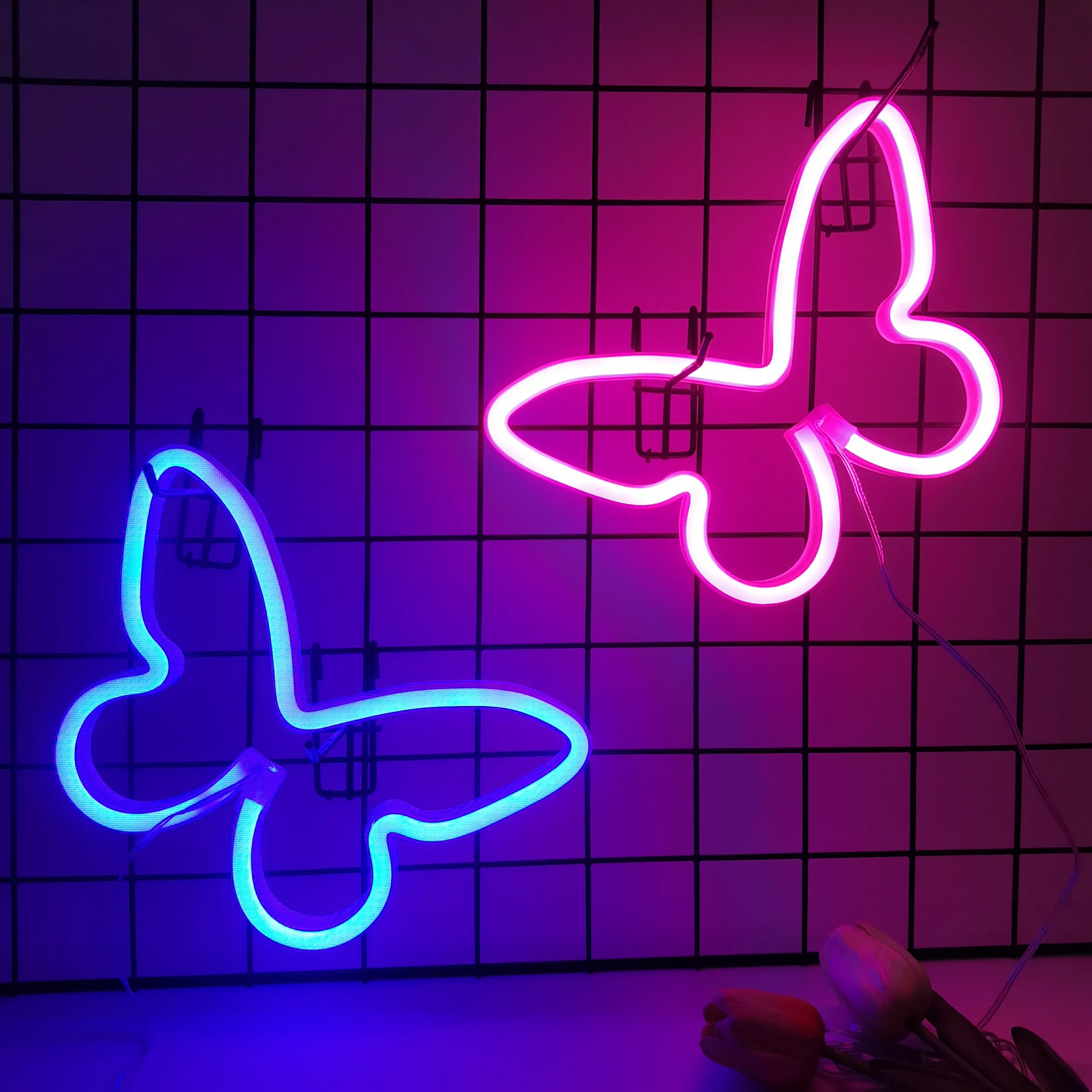 2pcs, butterfly neon light logo, USB/battery powered, bedroom wall decoration, birthday gift, wedding supplies, business gift