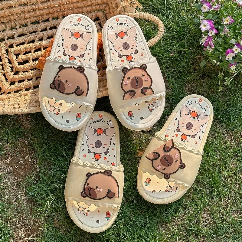 

Новые кавайные тапочки Sanrio с милой мультяшной мягкой подошвой, летние нескользящие домашние тапочки для общежития, подарок для девочки