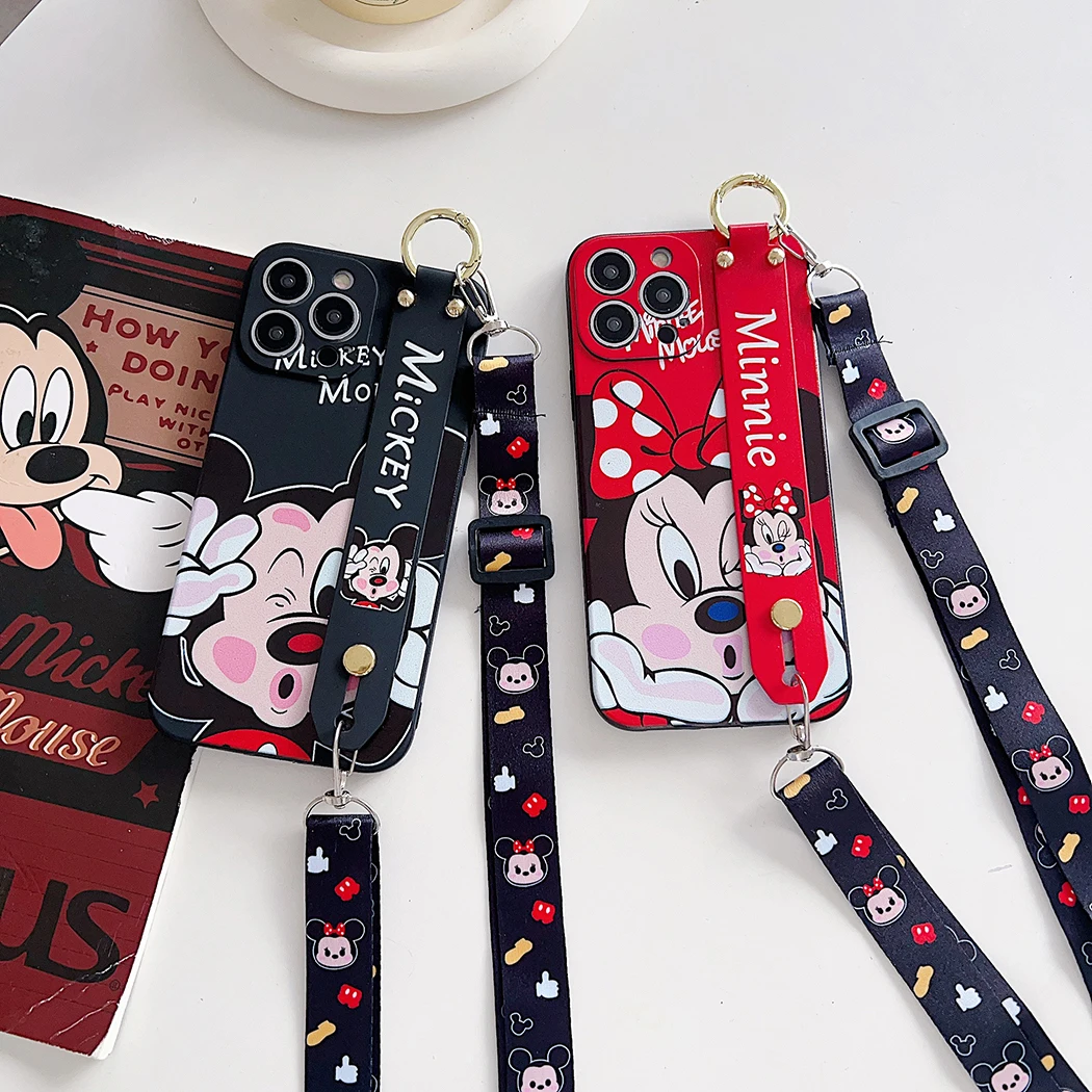 For Huawei P20 P30 P40 lite Pro Y9 Y6 Y9 Prime Y9s Mate 20 lite NOVA 5t Minnie Phone Case Wrist Strap Rope