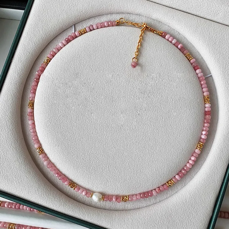 Recién llegado, conjunto de joyería femenina rellena de oro de 14 quilates con perlas naturales de agua dulce y cristal rosa a la moda para mujer, collar, pulsera, regalos