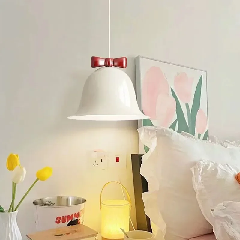 French Cream Style Bedside Children Room Creative Bell Aisle Personalized Internet Iron Celebrity Bow Small Chandelier LED Light