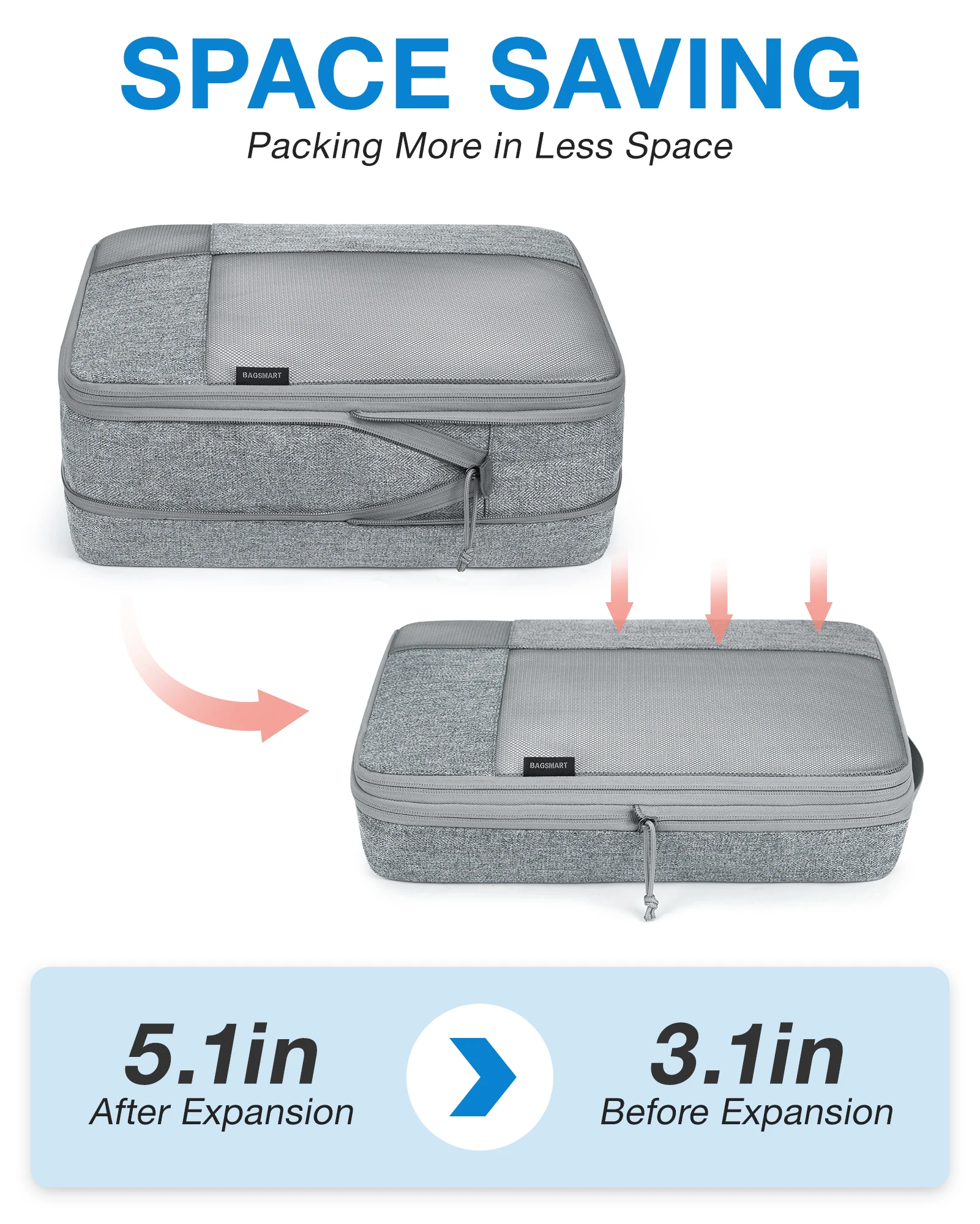 BAGSMART Compression Packing Cubes 6 Set Travel Organizers for Luggage Compressed Organizers  Suitcase Organizers with Shoe Bags